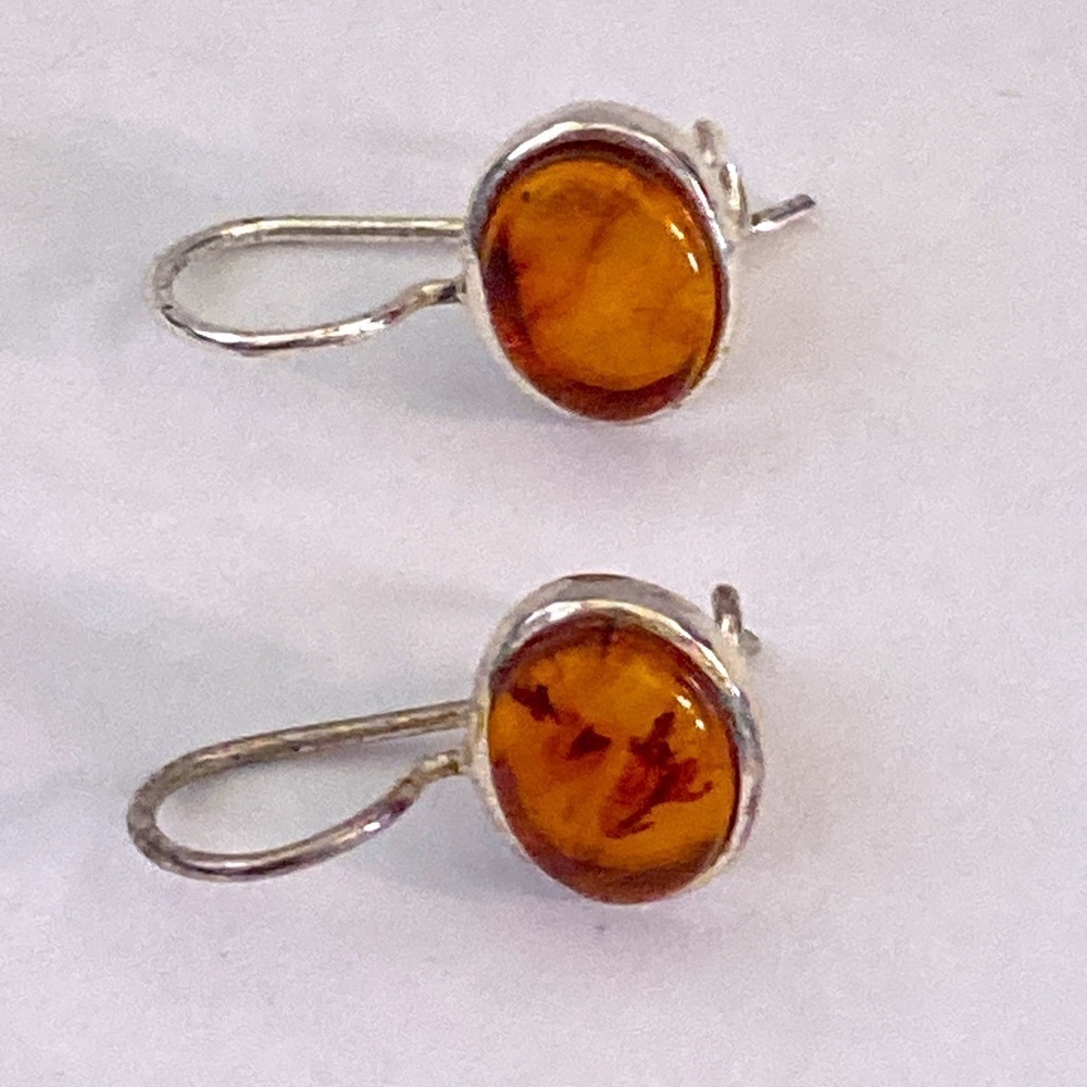 925 Silver Baltic Amber Earrings. Pierced.​​